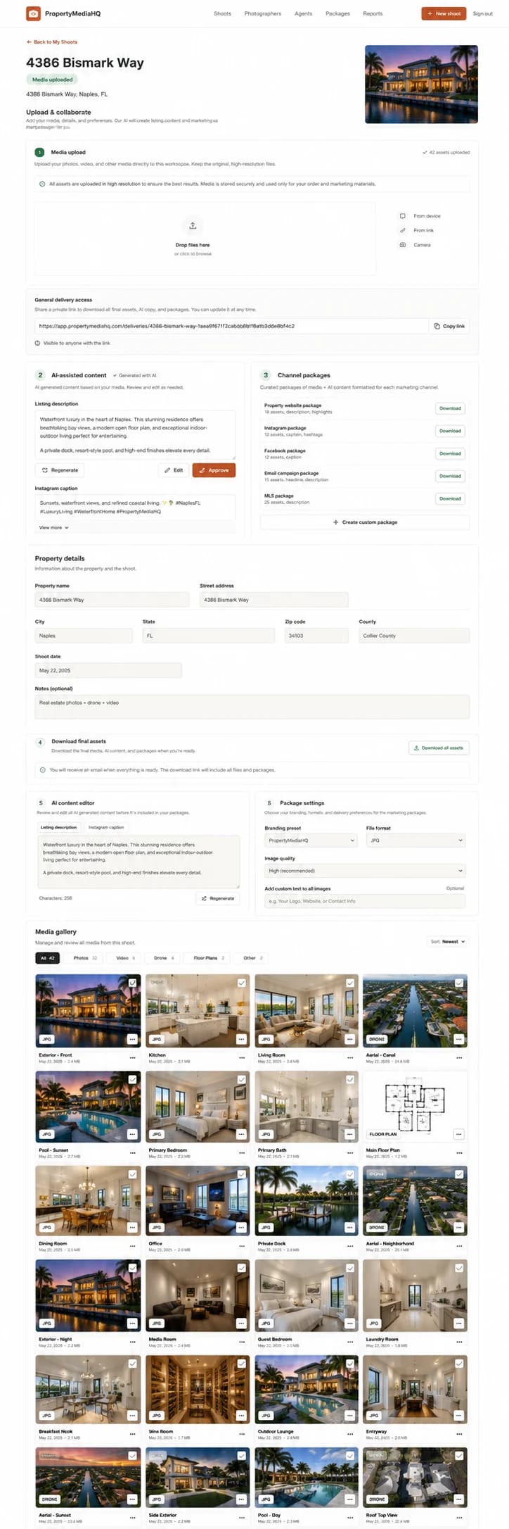 PropertyMediaHQ photographer media gallery workflow